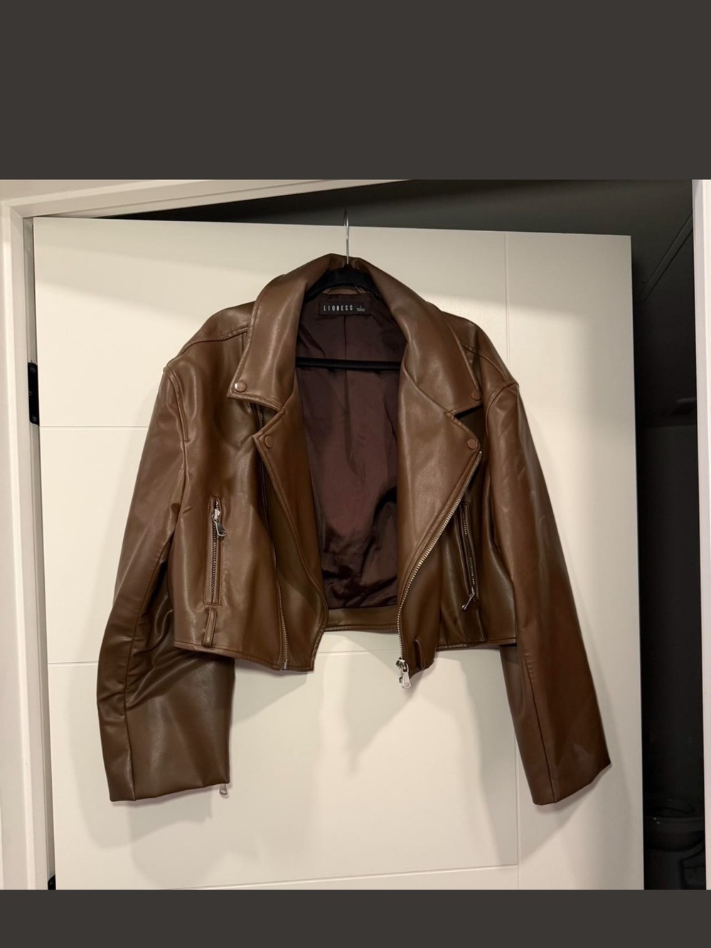 Lioness Cropped Brown Faux Leather Staten Island Jacket